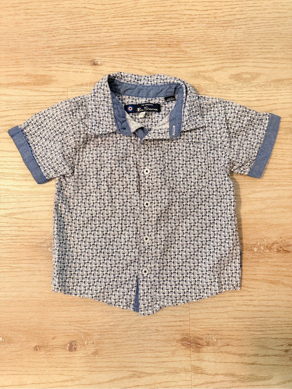 Ben Sherman Blue Patterned Short-Sleeve Button-Down Shirt